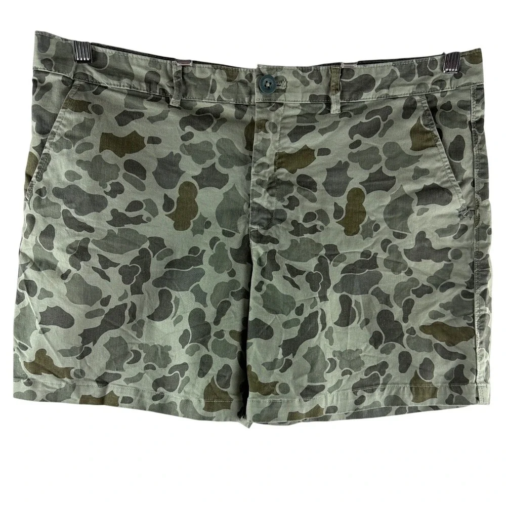Eddie Bauer Legendwash Camo Boyfriend Midrise Shorts Green Grey Sz 14 Stretch
